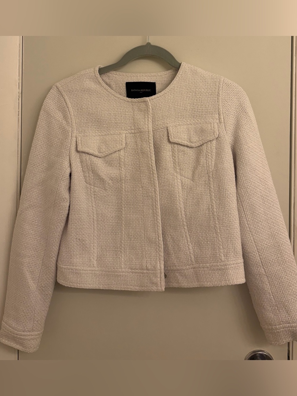 Banana Republic Light Cream Collarless Textured Jacket